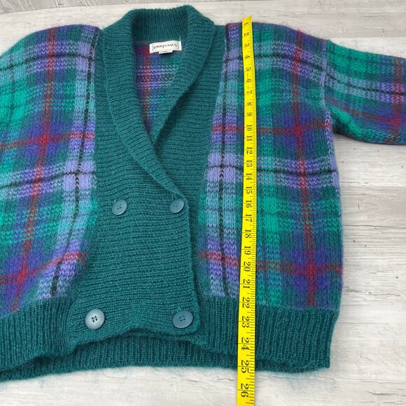 Vintage Lord Isaacs Plaid Button Front Long Sleeve Fuzzy Wool Blend Cardigan Med - Picture 9 of 9